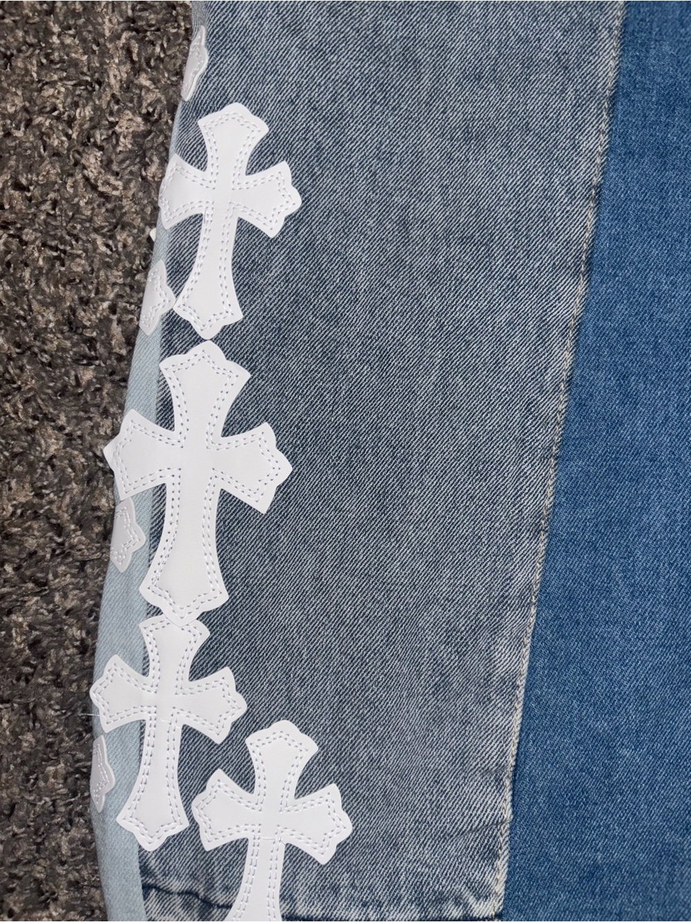 Gallery Dept Light Blue Flare Jeans with White Cross Details - Picture 2 of 10